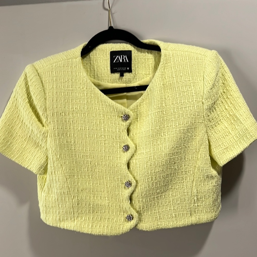 Zara Crop Jewel Button Texture Blazer
